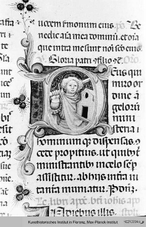 Missale Romanum : Textseite mit historisierter Initiale D: Erzengel Michael