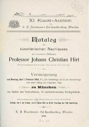 Sammlung von Kunstauktionskatalogen : ... Münchener Kunst-Auktion von E. A. Fleischmann's Hof-Kunsthandlung, 11