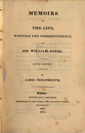 Memoirs of the life, writings and correspondence of William Jones