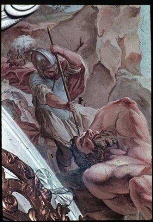 Ein Soldat tötet einen gigantischen Hirten im Schlaf: "Melior est sapientia quam vires" (Weisheit Salomos, 6:1)