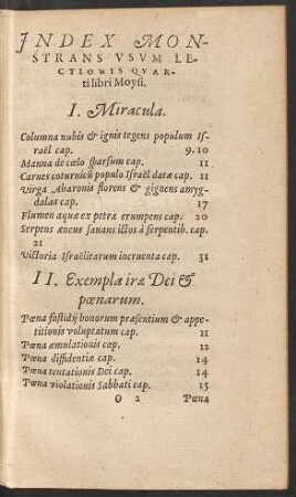 Index Monstrans Usum Lectionis Quarti libri Moysi.