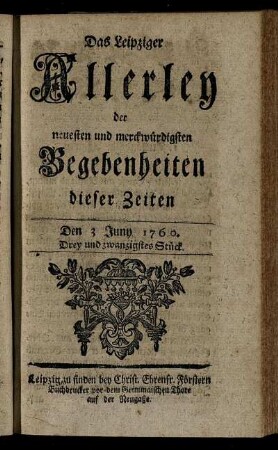 Den 3 Juny 1760. Drey und zwanzigstes Stück.