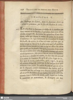 Chapitre V. Du Rafinage du Cuivre, dans le fourneau décrit au Chapitre précédent, par le feu du charbon de terre