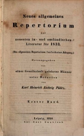 Neues allgemeines Repertorium der neuesten in- und ausländischen Literatur. 1833,1