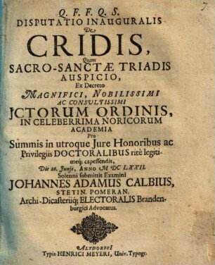 Disputatio inauguralis de cridis