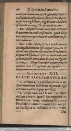 Articulus XIII. De Usu Sacramentorum