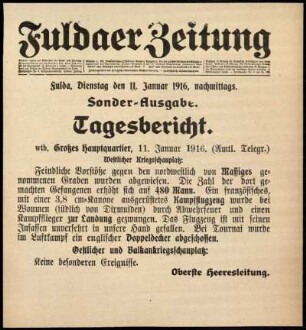 Erste Ausgabe vom Dienstag, den 11. Januar 1916.