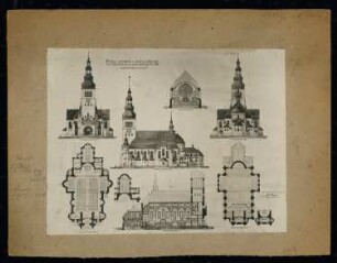 Sankt-Antonius-Kirche, Eichenau (Kattowitz): Zeichnung: Ansichten, Schnitte, Grundrisse