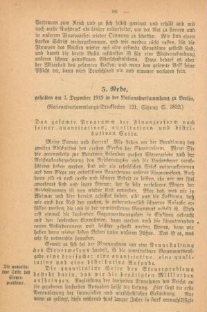 5. Rede, gehalten am 3. Dezember 1919 in der Nationalversammlung zu Berlin