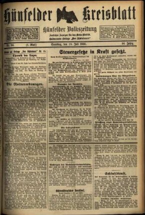 Erste Ausgabe vom Samstag, den 19. Juli 1930.