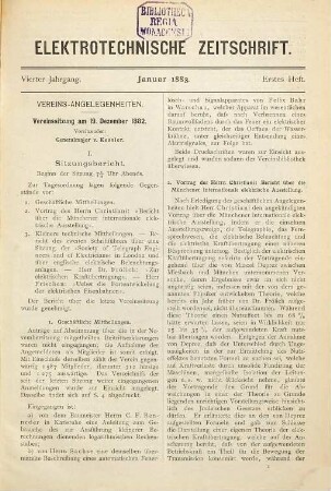 Elektrotechnische Zeitschrift : ETZ ; Organ des Verbandes Deutscher Elektrotechniker (VDE). 4. 1883