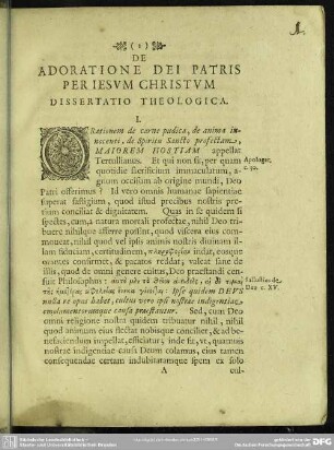 Adoratione Dei Patris Per Iesum Christum Dissertatio Theologica