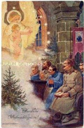 Weihnachtskarte mit militärischem Motiv aus dem Erstem Weltkrieg