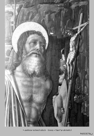 Thronende Maria mit Kind, Hieronymus und Johannes dem Täufer : Retabel, linke Tafel: der heilige Hieronymus als Büßer