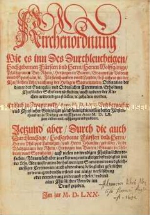Zweibrückner Gesangbuch: Kirchenordnung und Kirchengesang