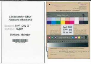 Entnazifizierung Heinrich Rinkens, geb. 19.04.1907 (Kellner)