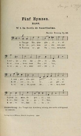 Fünf Hymnen : für Sopran, Alt, Tenor, Bass mit Orgelbegl. ; op. 59