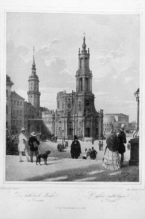 Blick von der Brühlschen Terrasse auf Residenzschloss und Katholische Hofkirche
