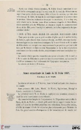 Séance extraordinaire du Comité du 15 février 1867