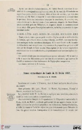 Séance extraordinaire du Comité du 15 février 1867