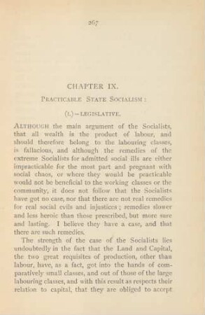 Chapter IX. Practicable State Socialism: (I.) - Legislative.