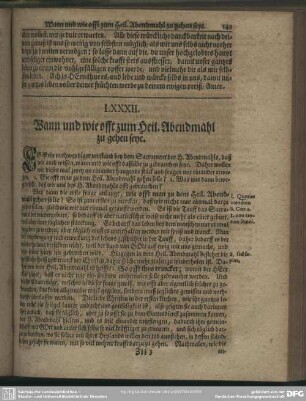 LXXXII. Wann und wie offt zum Heil. Abendmahl zu gehen seye