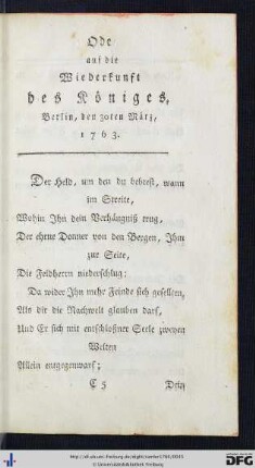 Ode auf die Wiederkunft des Königes.