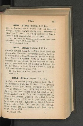 3751. Sillem (Joachim, J. U. Dr.)