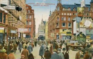 Leipzig: Markt mit Reklameburg während der Messe