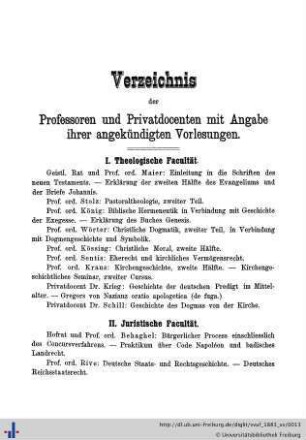 Verzeichnis der Professoren und Privatdozenten