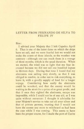Letter from Fernando de Silva to Felipe IV