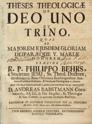 Theses theologicae de Deo uno et trino