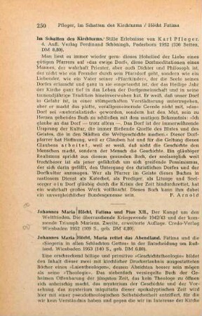 250-252 [Rezension] Höcht, Johannes Maria, Fatima und Pius XII.