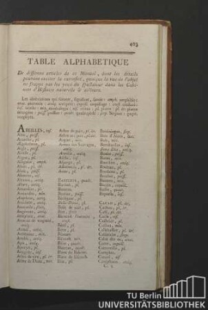 Table Alphabetique.