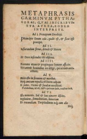 Metaphrasis Carminum Pythagorae, Quae Inscribuntur Aurea, Eodem Interprete.