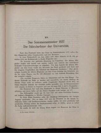 XV. Das Sommersemester 1837. Die Säkularfeier der Universität.
