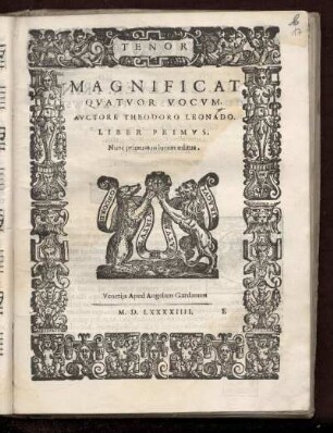 Theodoro Leonardo: Magnificat quatuor vocum... Liber primus. Tenor