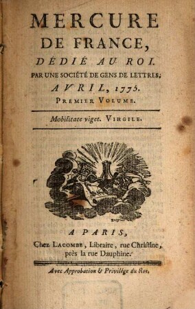 Mercure de France. 1775, 4, Vol. 1