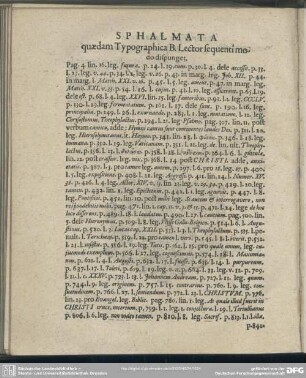 Sphalmata, quaedam Typographica B. Lector sequentim modo dispunget