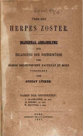 Über den Herpes Zoster : Inaug. Abh.