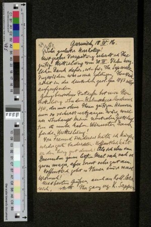 Postkarte an Arthur Wichmann