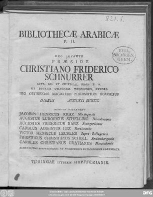 P. II.: Bibliothecæ Arabicæ Specimen