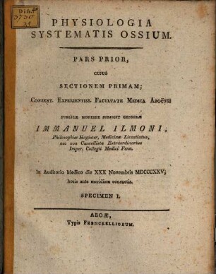 Physiologia systematis ossium, Pars 1, Specim. 1