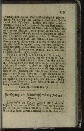 Fortsetzung der Lebensbeschreibung Johann Georg I.