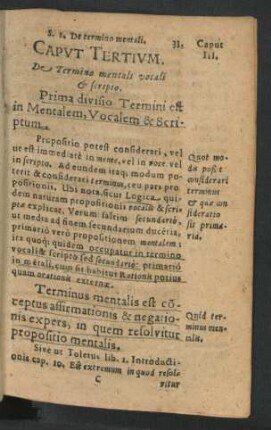Caput Tertium. De Termino mentali vocali & scripto.