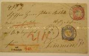 Briefumschlag mit Marken "Deutsche Reichspost"; 1872
