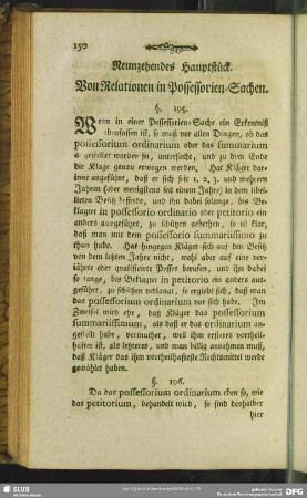 Neunzehendes Hauptstück. Von Relationen in Possessorien-Sachen