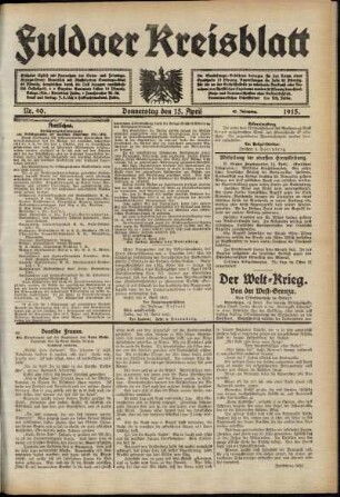 Ausgabe vom Donnerstag, den 15. April 1915.