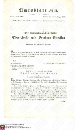 Verordnung betreffend das dienstliche Benehmen der hessischen Beamten bei Reisen des Großherzogs innerhalb von Hessen (Ausfertigung zwei Mal vorhanden)