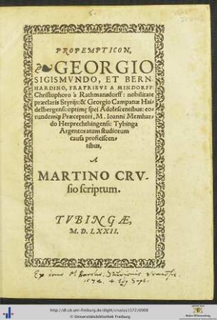 Propempticon Georgio Sigismundo Et Bernhardino, Fratribus A Mindorff